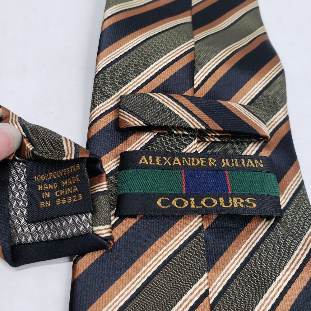 Vintage Alexander Julian Colours Mens Tie Striped 3"x 61.5" Black Green Business - Picture 6 of 9